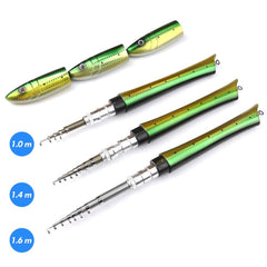 Mini pocket collapsible fishing pole folded in travel kit