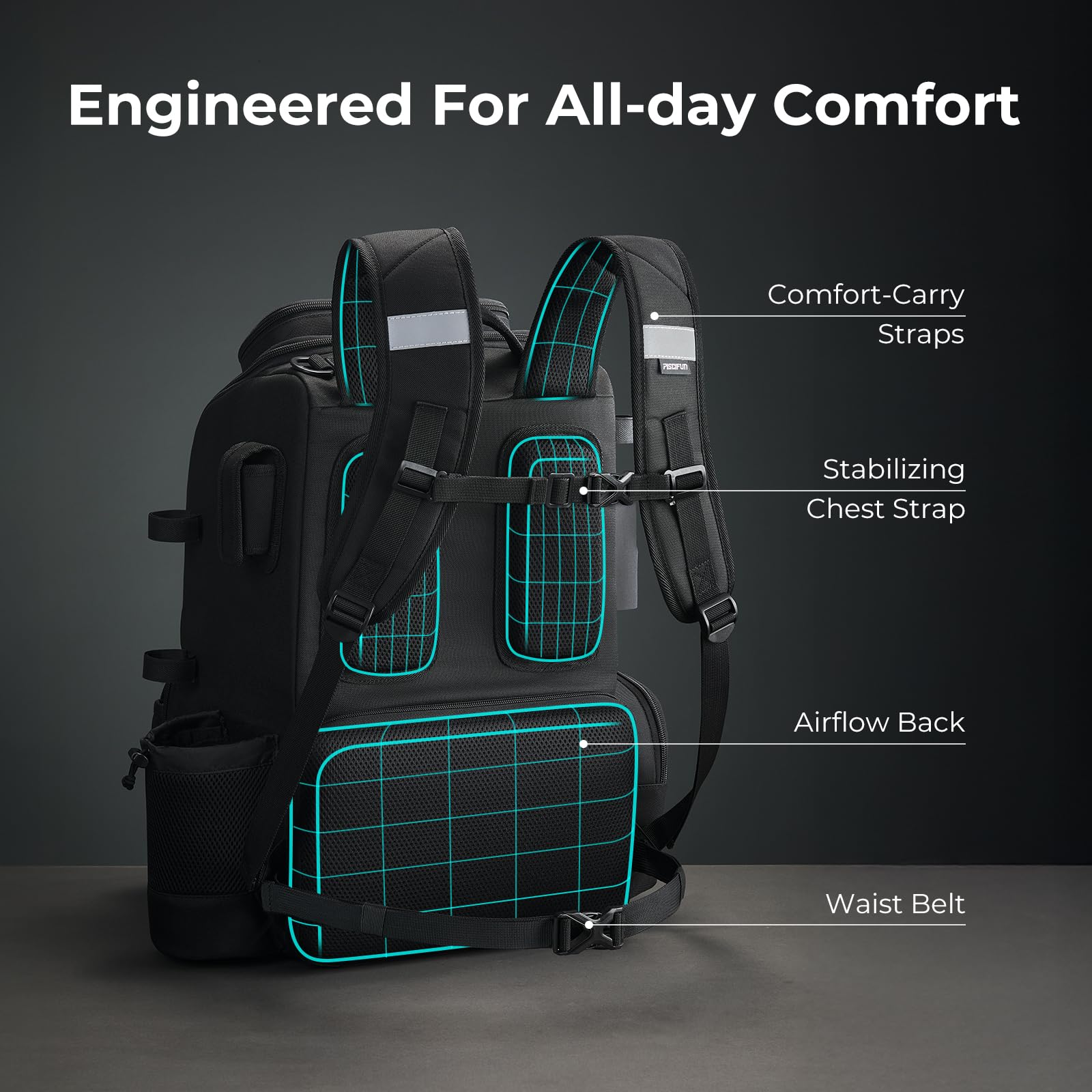 Water-resistant Piscifun 52L backpack with rain cover