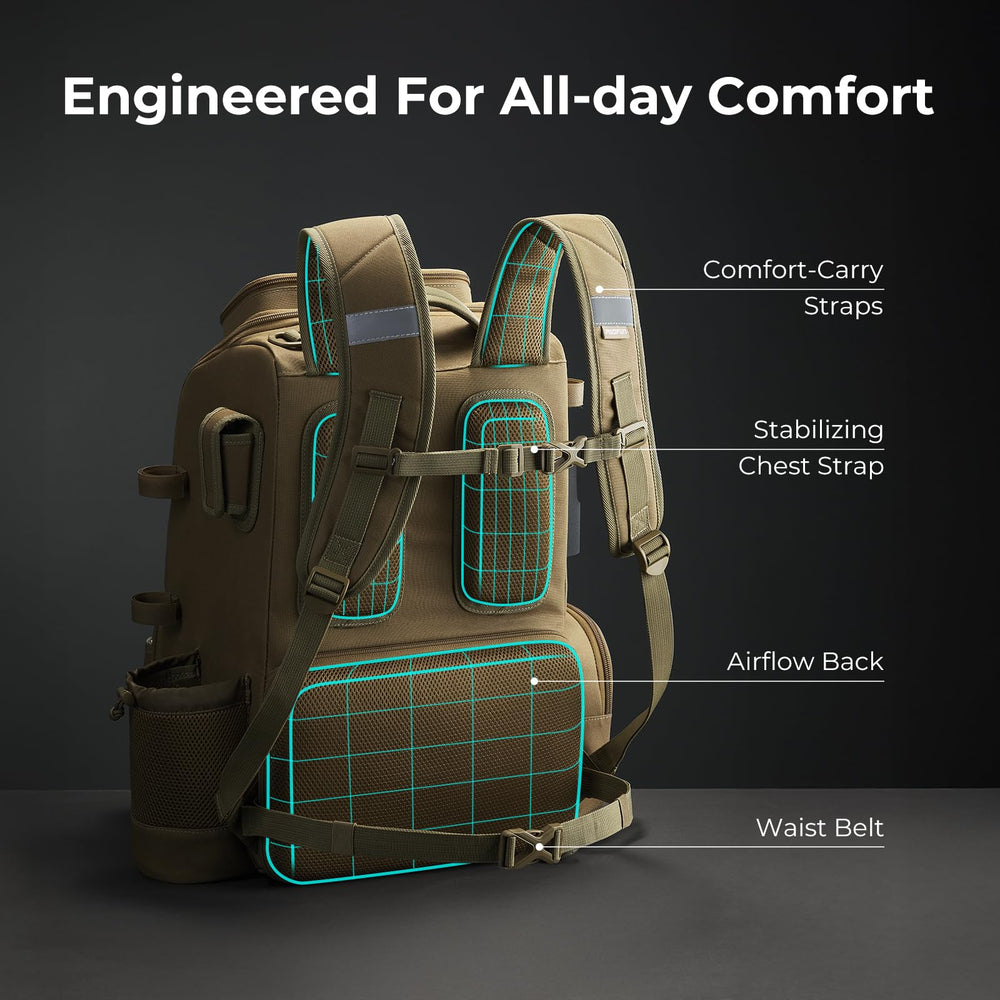 Piscifun adjustable shoulder straps and waist belt improve all-day comfort.