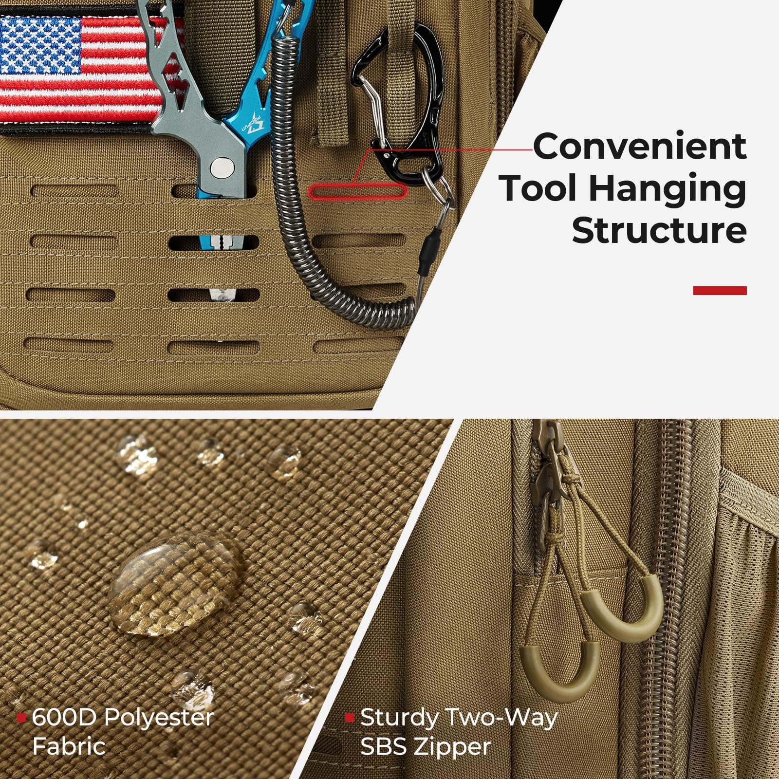 Piscifun backpack front MOLLE panel enables expandable, modular gear organization