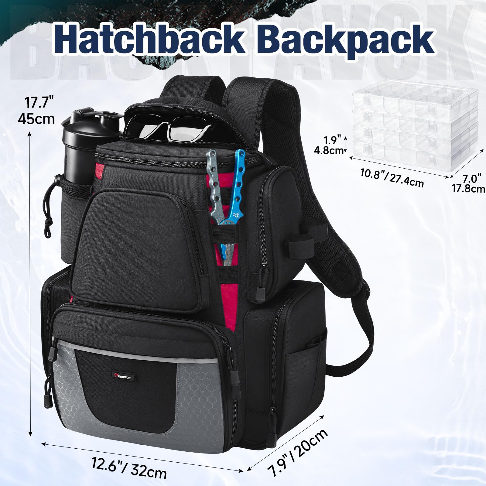 Piscifun fishing backpack rain cover guards gear during sudden showers.