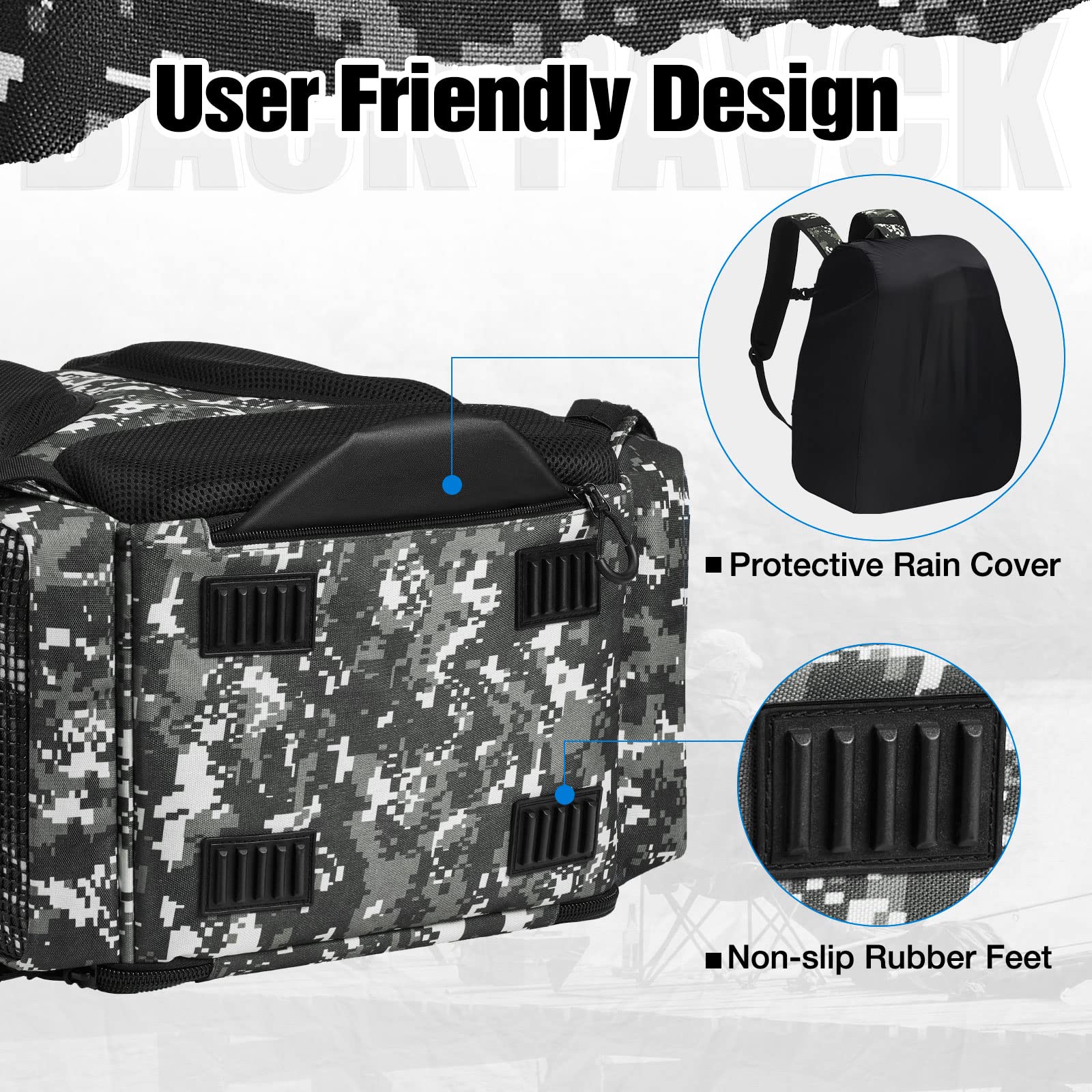 Piscifun camouflage backpack side pocket and bottle holder