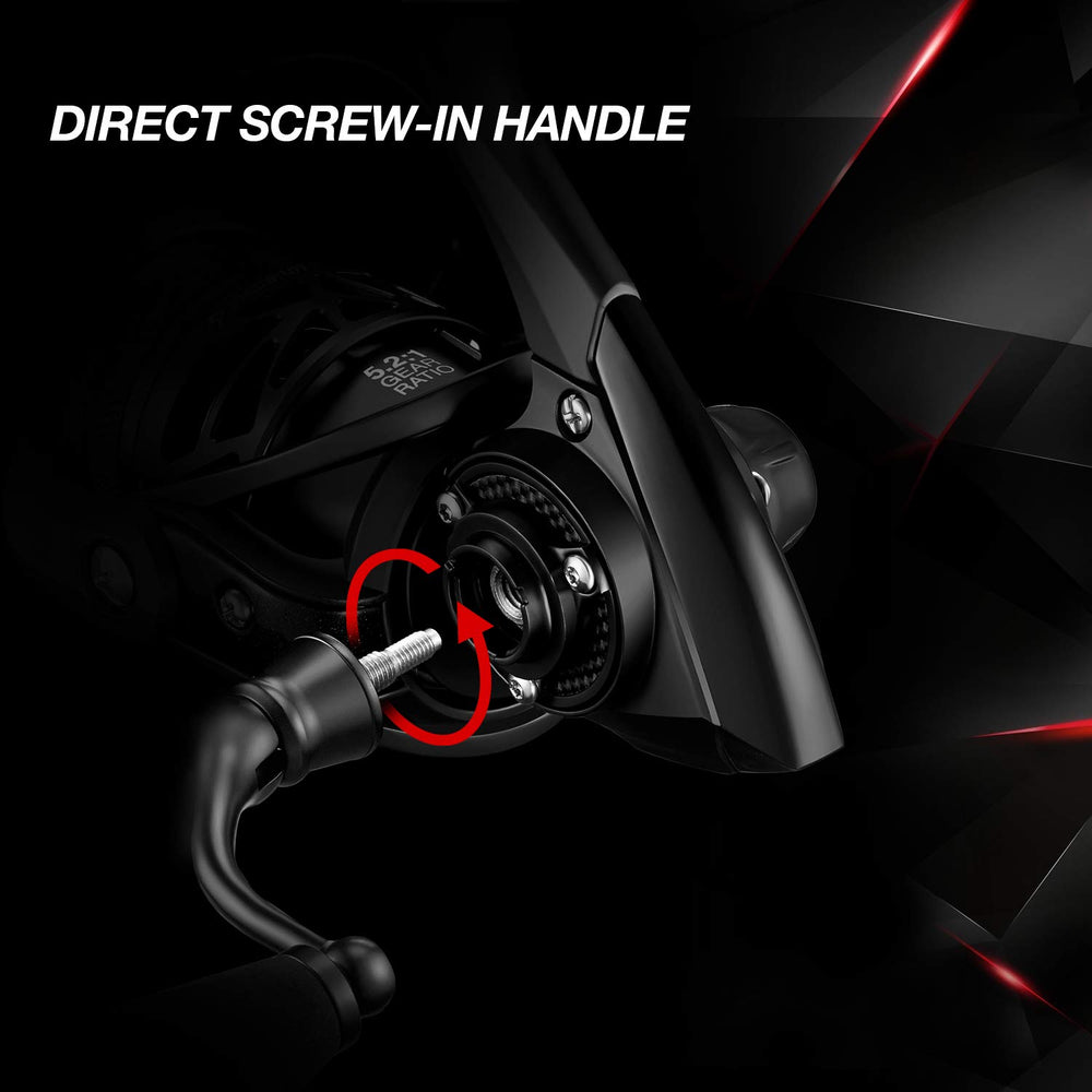 Reel handle, aluminum direct-drive and hollow spool of Carbon X