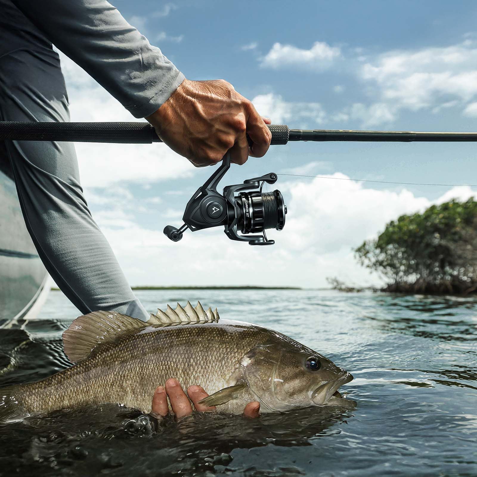 Piscifun Carbon XT in-use shot on freshwater confirms compact, lightweight feel