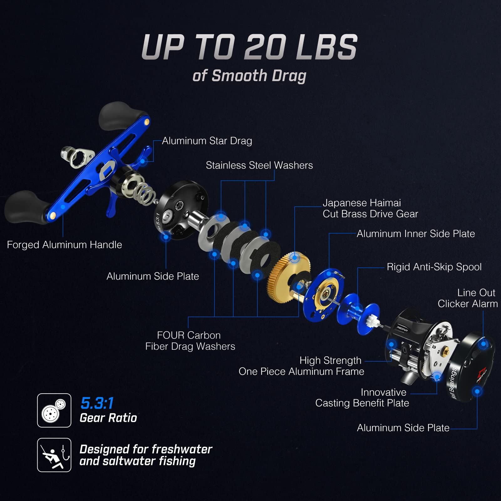 Piscifun Chaos XS brass main gear supports reliable performance under load.