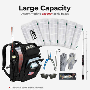 Piscifun 20L backpack with spacious main compartment and tackle-ready dimensions.
