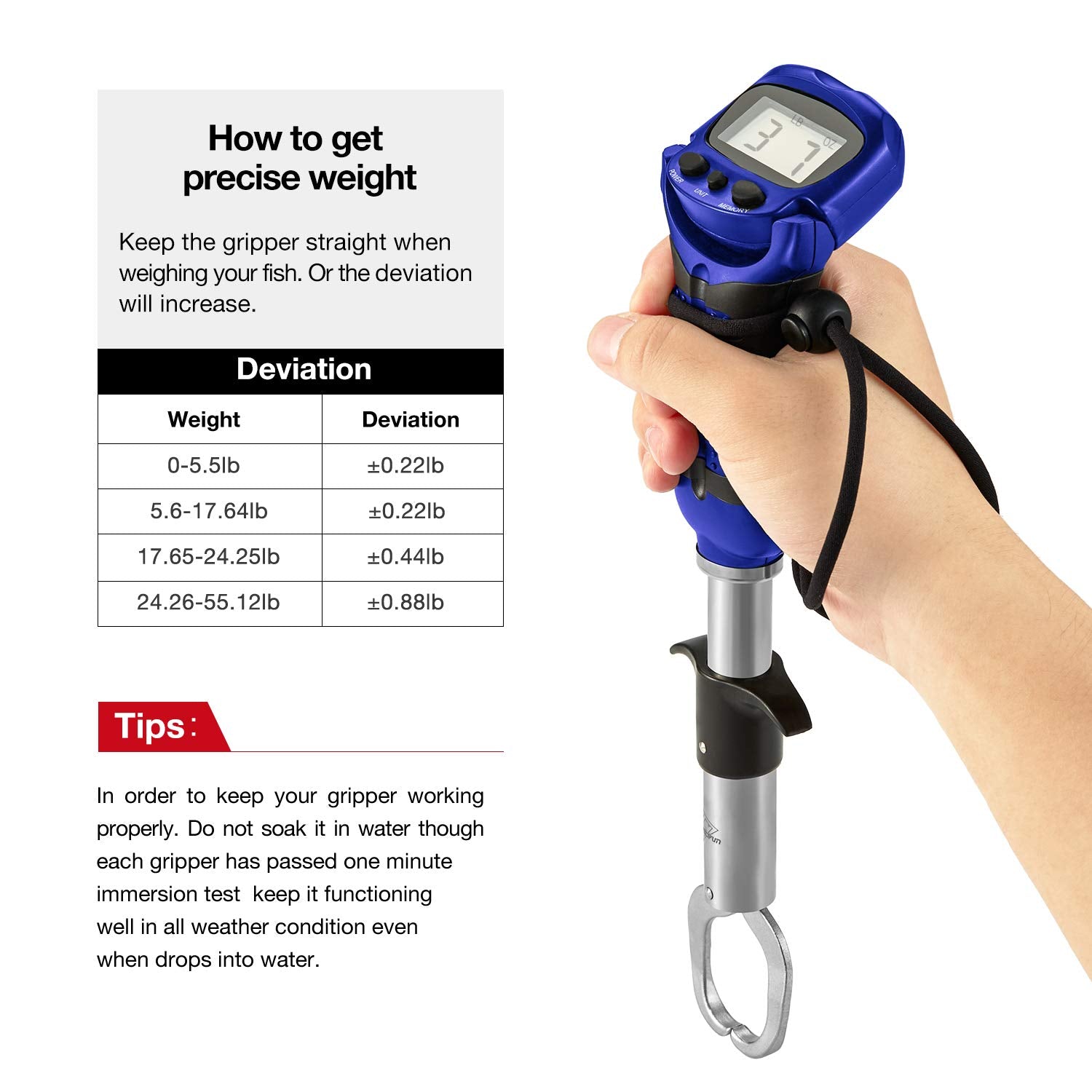 Piscifun fish gripper 360-degree rotating handle offers full measurement control.