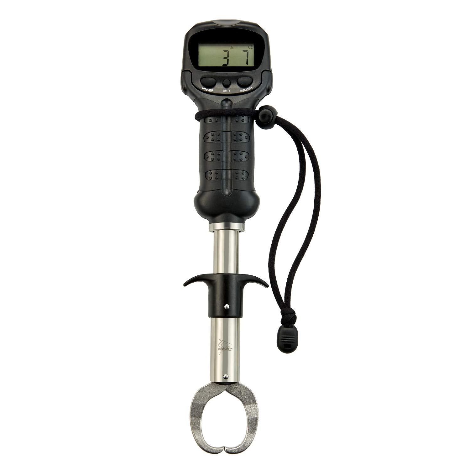 Front view of Piscifun fish gripper with digital scale