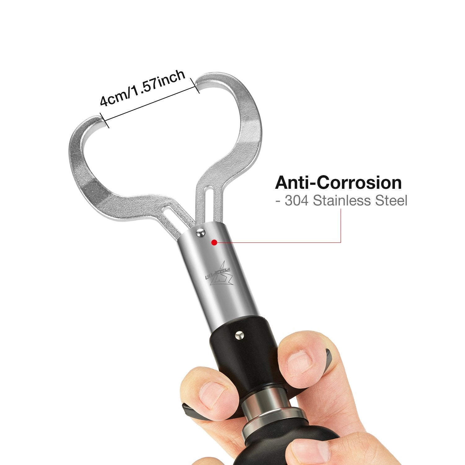 All-metal, saltwater-resistant stainless steel fish gripper