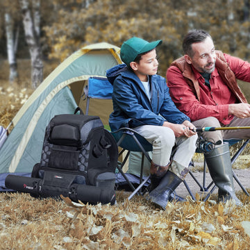 Black Piscifun fishing backpack with rain cover