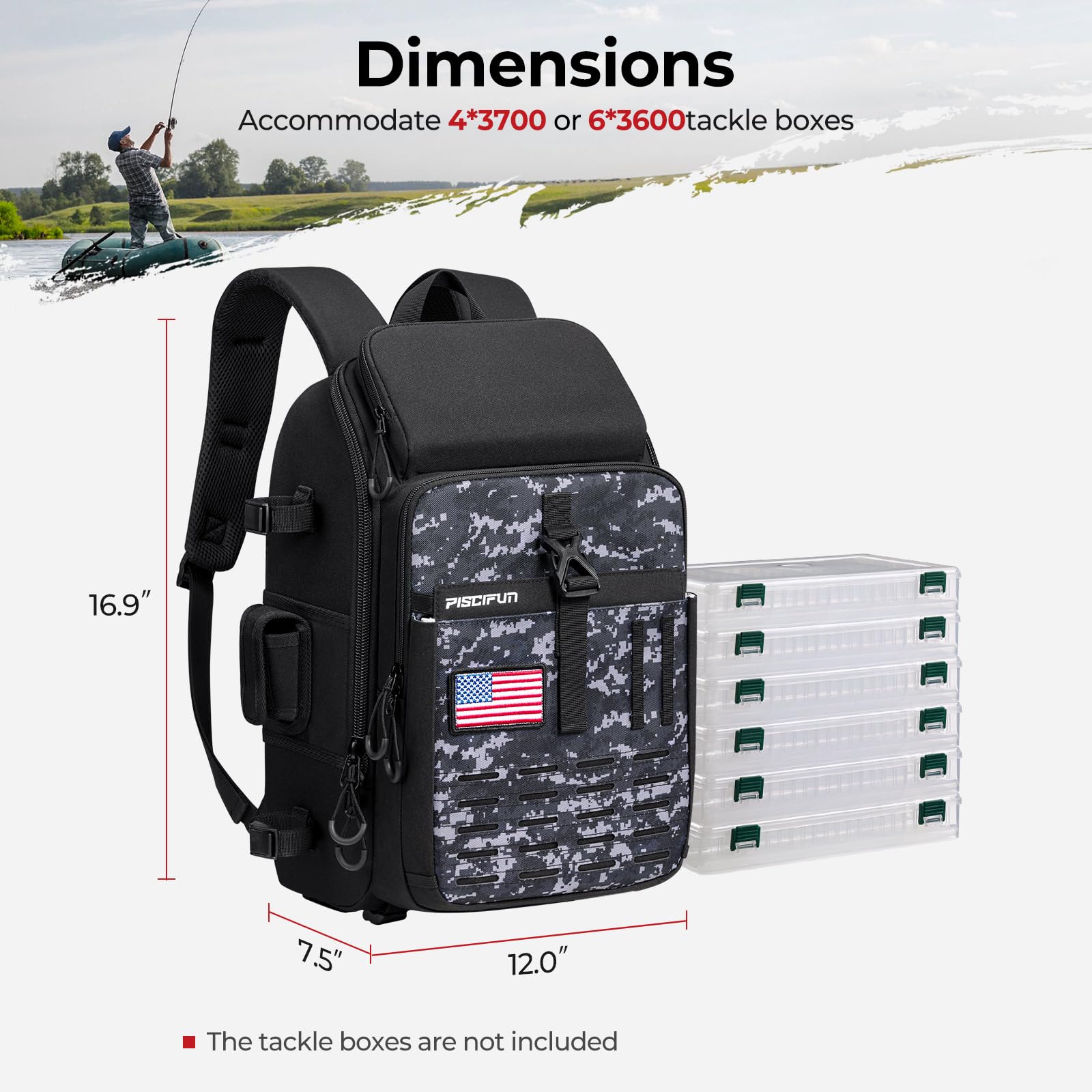 Piscifun fishing tackle backpack breathable back system reduces fatigue on long trips.