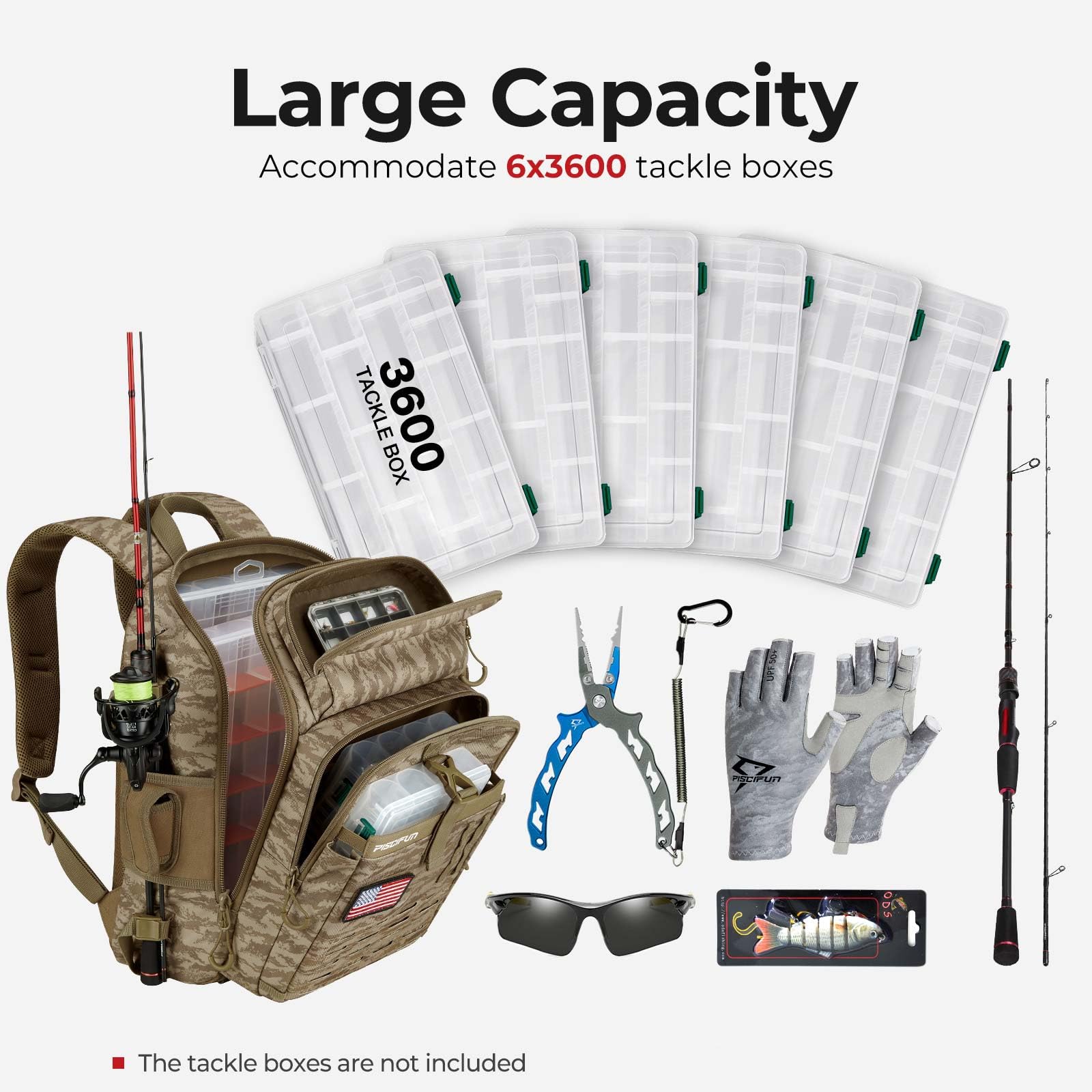Piscifun fishing tackle backpack bottom strap, convenient carry for fishing trips.