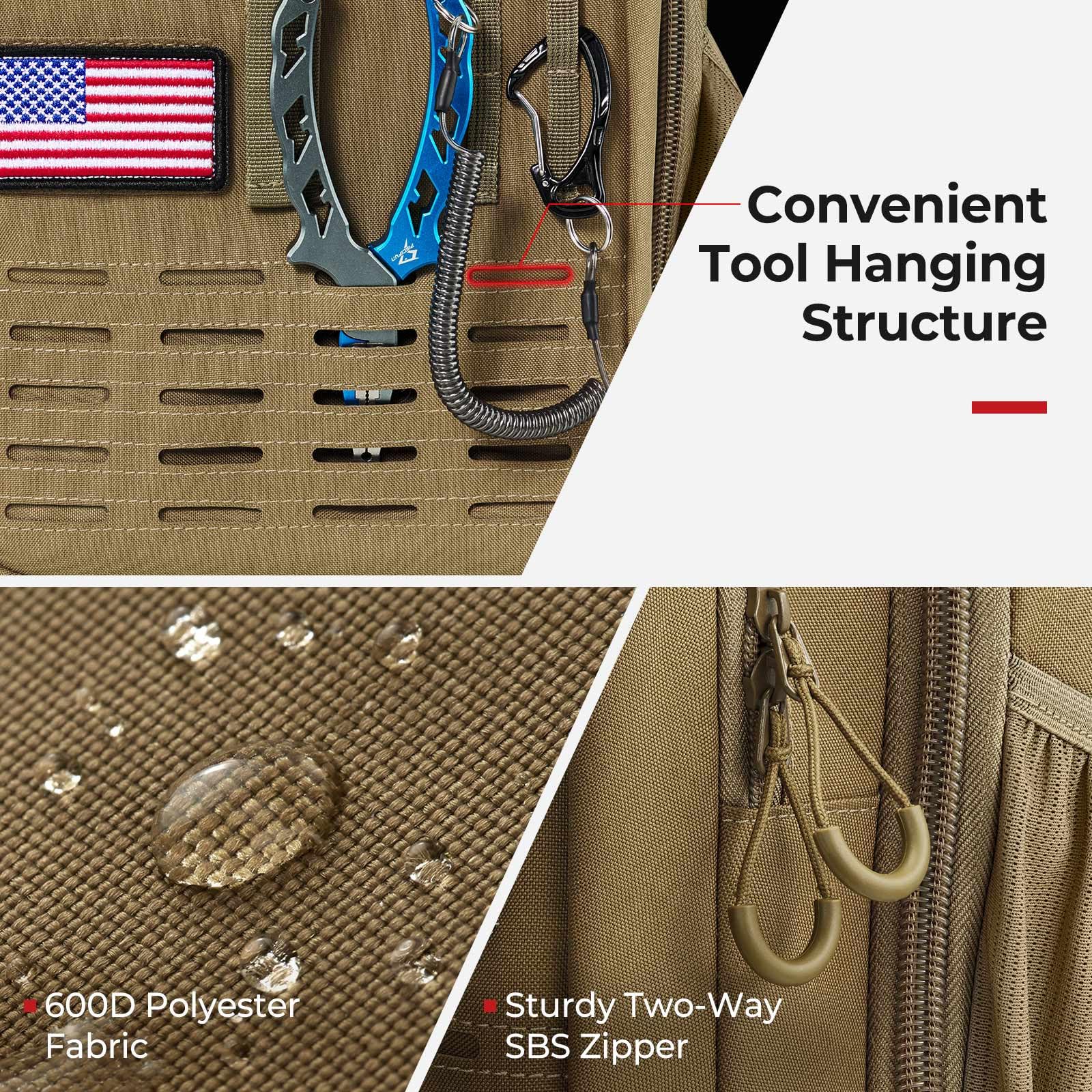 Piscifun fishing tackle backpack front MOLLE panel enhances tool storage.