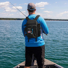 Piscifun fishing backpack, side rod holder, keeps pliers or reels within easy reach during days on the water.