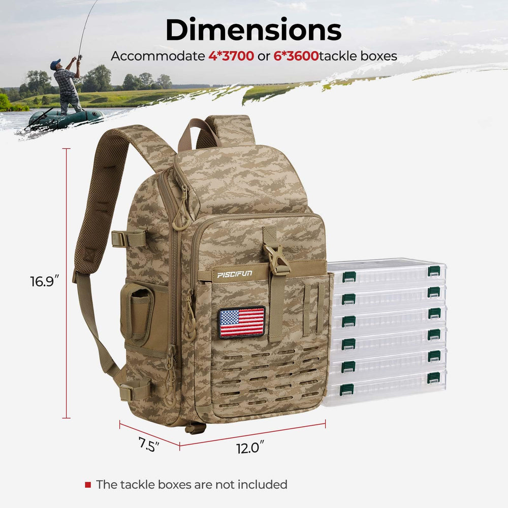 Piscifun fishing tackle backpack side strap, versatile hanging options for tools.