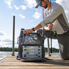 Backpack main compartment with removable clapboard showing 45L capacity