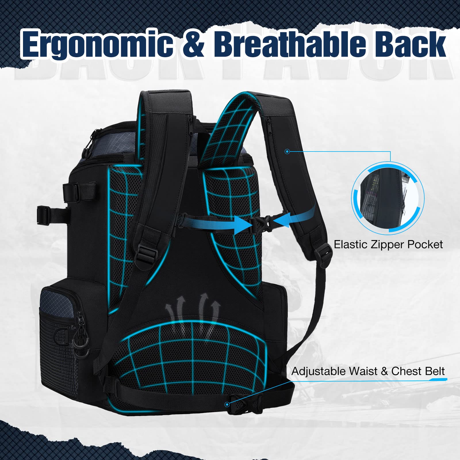 Piscifun Hatchback ergonomic shoulder pads reduce pressure on long fishing days