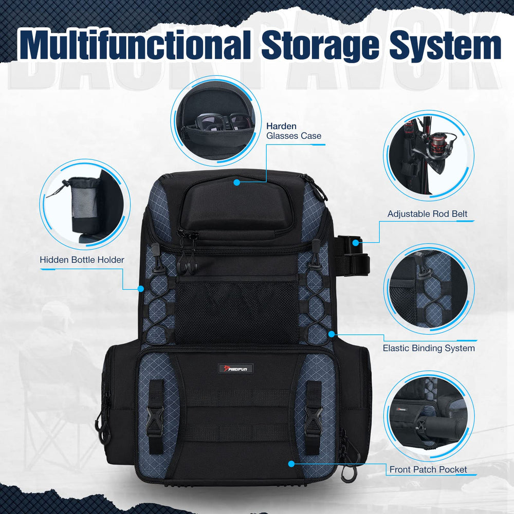 Piscifun Hatchback main compartment holds multiple tackle boxes for organized storage