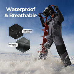 Piscifun ice fishing bibs floating technology provides buoyant safety and warmth.