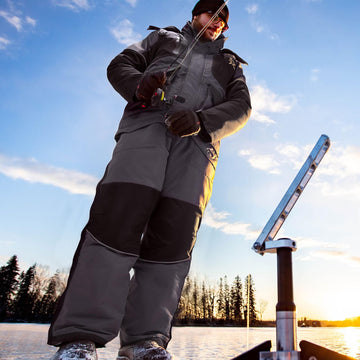 Piscifun ice fishing bibs Veil Camo zipper enables easy on/off.