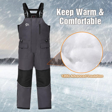 Piscifun ice fishing bibs windproof insulation keeps you warm on windy days.