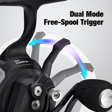 CNC-machined aluminum spool on ICX Carbon ice fishing reel