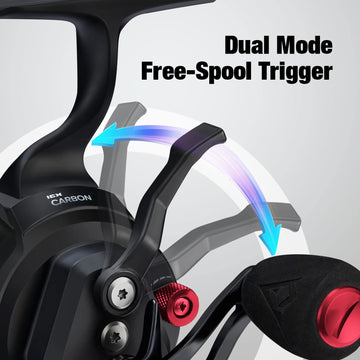 Piscifun ICX Carbon reel lever action demonstrates versatile free-spool and locking options.