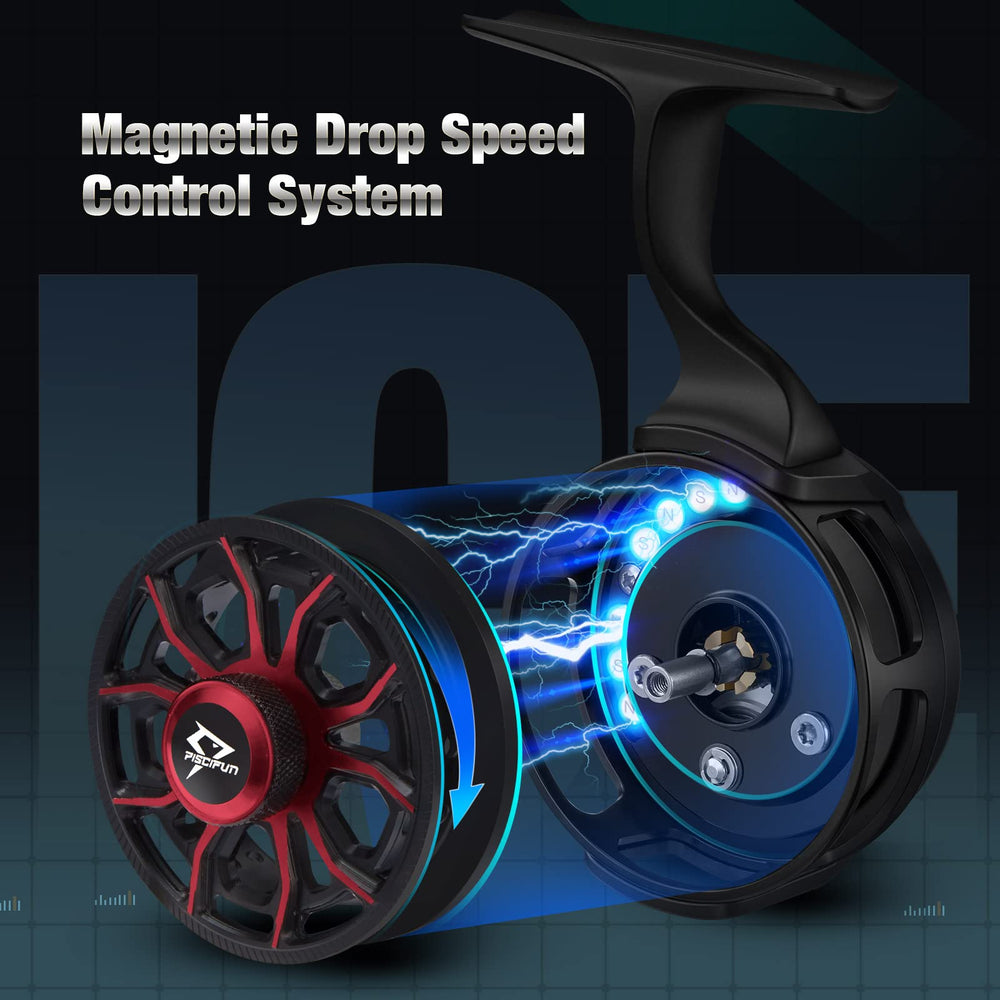 Piscifun ICX Carbon reel spool close-up emphasizes CNC-machined aluminum strength and durability.