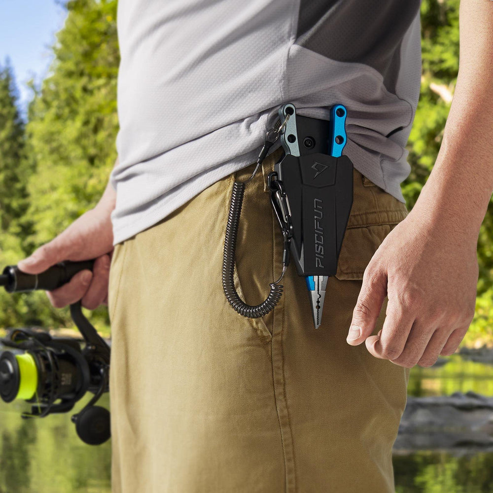 Nylon sheath with coiled lanyard and belt loop included