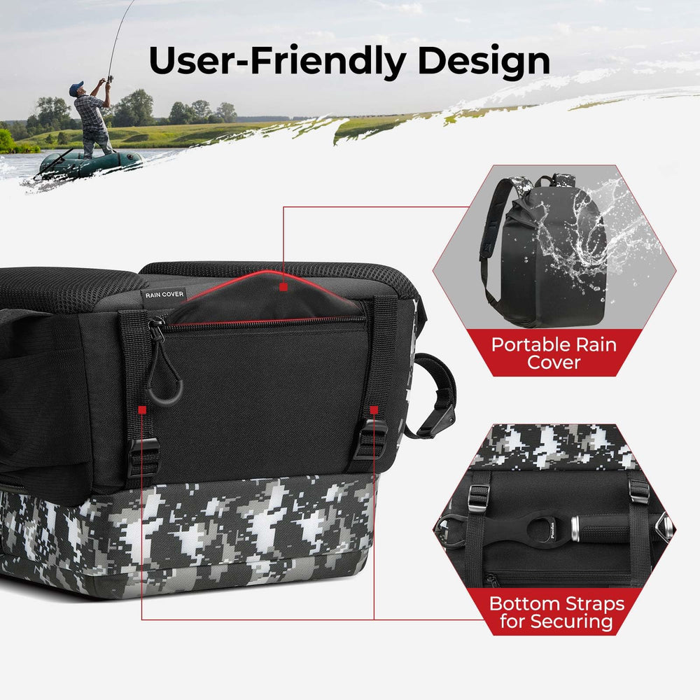 Piscifun rain cover enhances weather protection for the bag and contents.