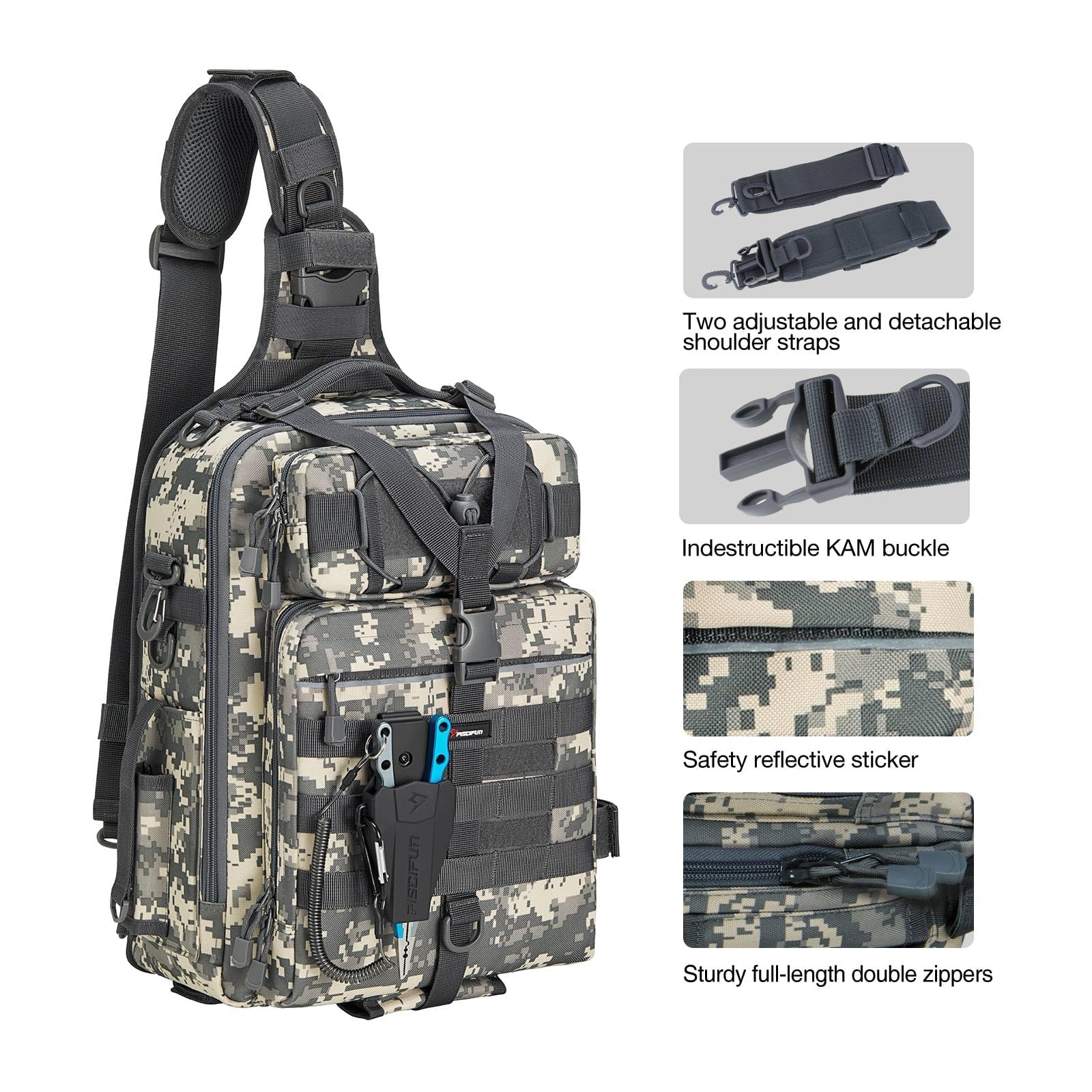 Piscifun bag shows rod belts keeping rods secure during transport