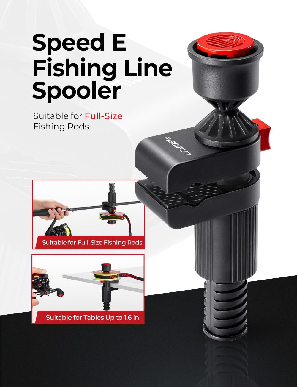 Speed E line spooler with stepless adjustment and quick release button