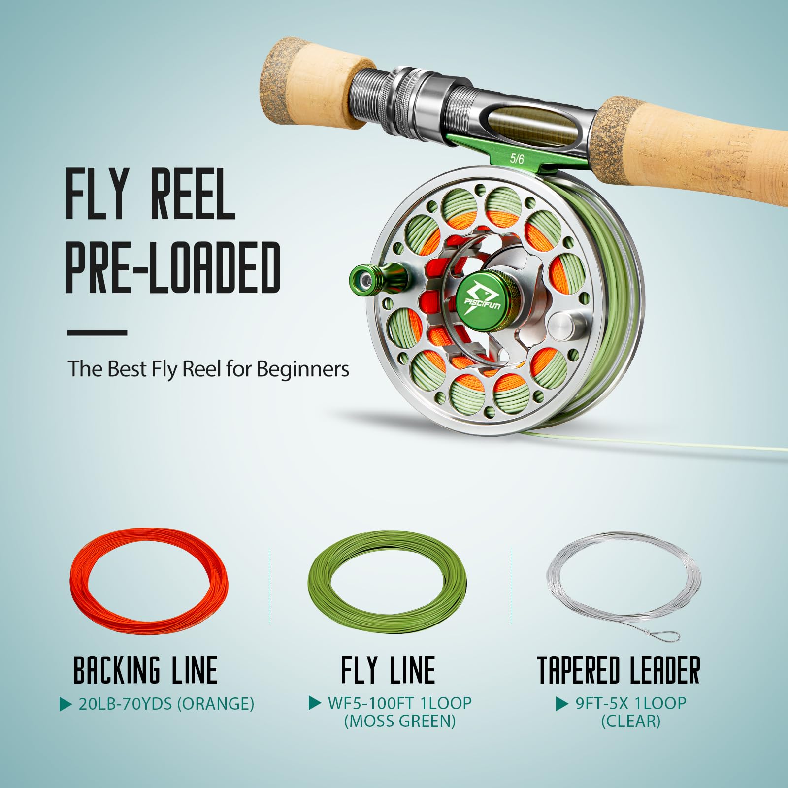 Piscifun Sword fly reel showing tapered line for wind casting precision
