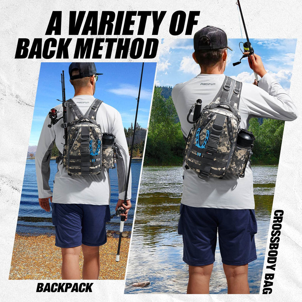 Piscifun Travel X bottle pocket and bottom slot keep essentials within reach.
