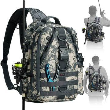 Piscifun Travel X fishing bag backpack with rod holder keeps your rod secure during transport.
