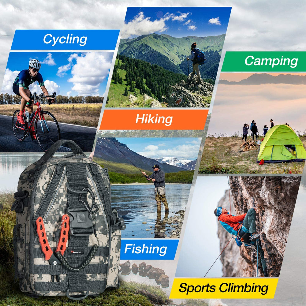Piscifun Travel X MOLLE straps and D-rings secure tools and accessories.