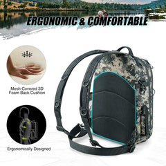 Piscifun Travel X adjustable shoulder and waist straps reduce fatigue on long hikes.