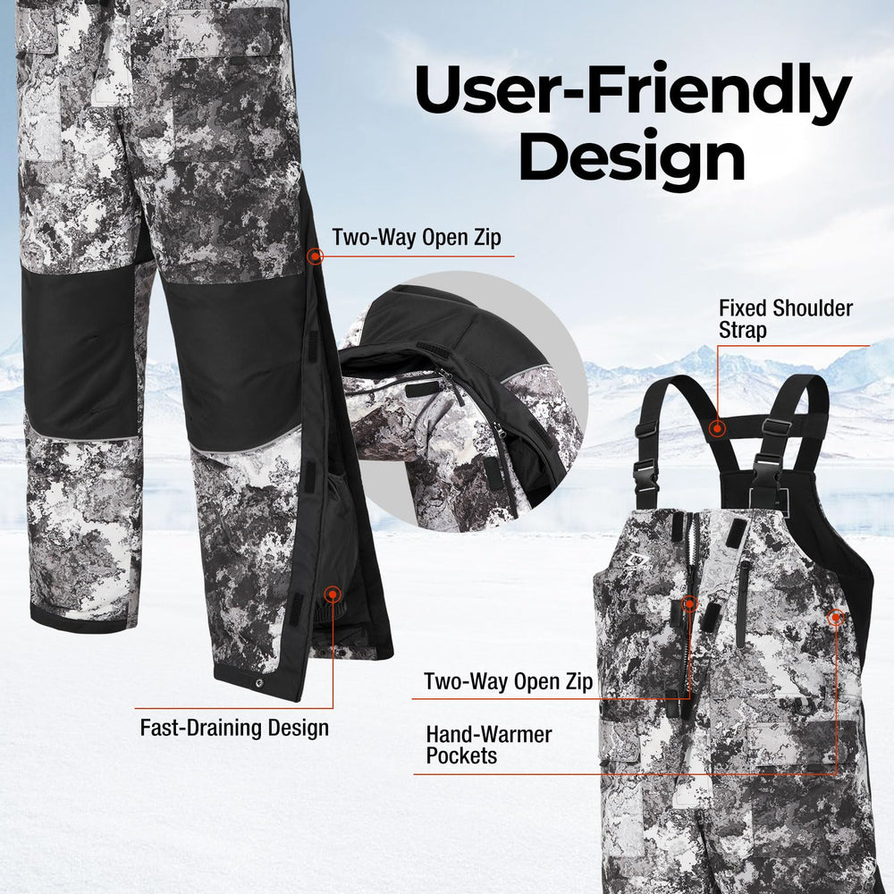Piscifun Veil Camo bib design offers concealment and knee protection