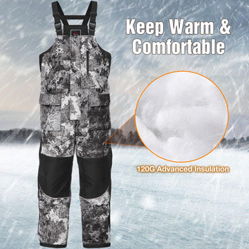 Piscifun Veil Camo pattern on bibs for rugged camouflage and style.