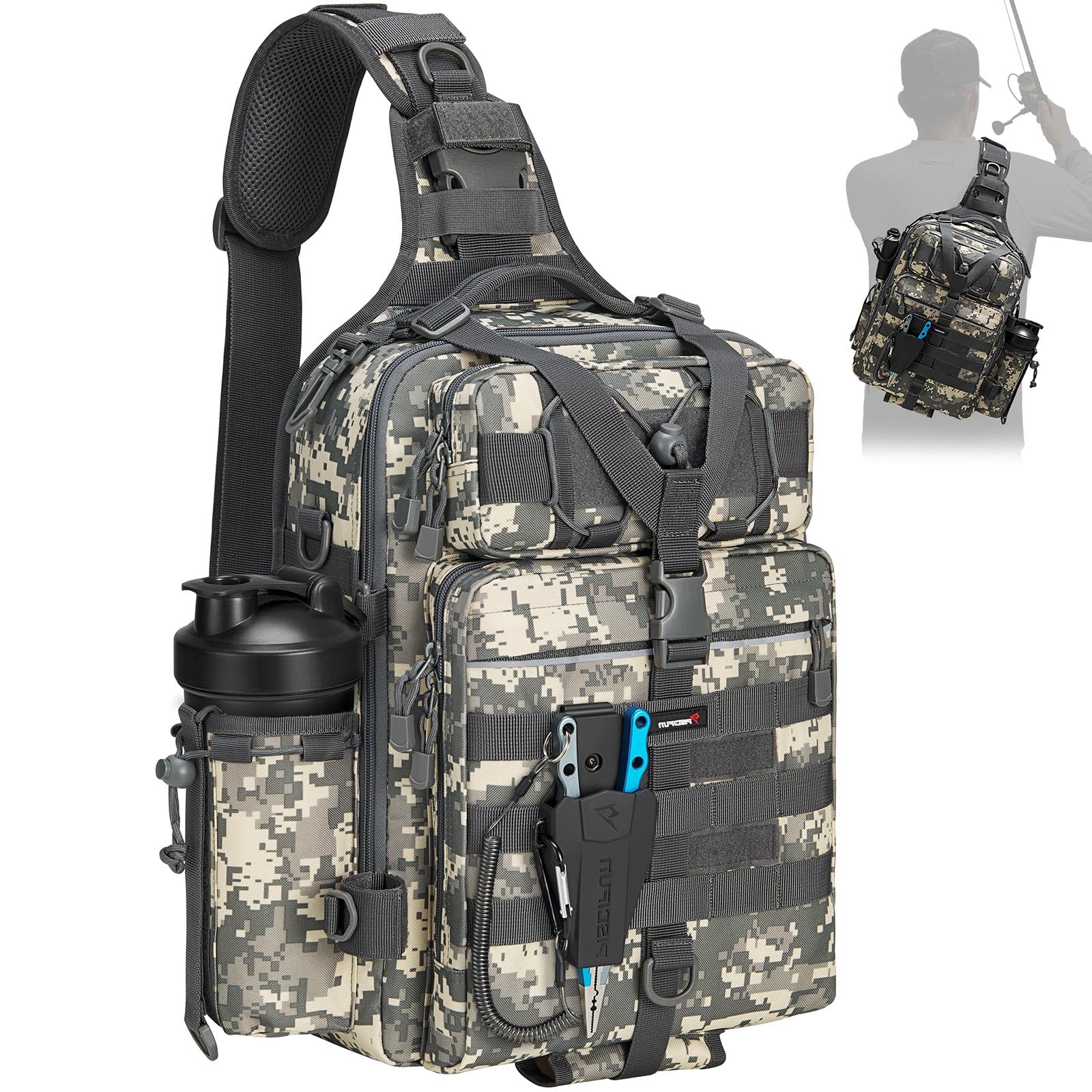 Piscifun tackle bag with water-resistant fabric protecting gear in rain