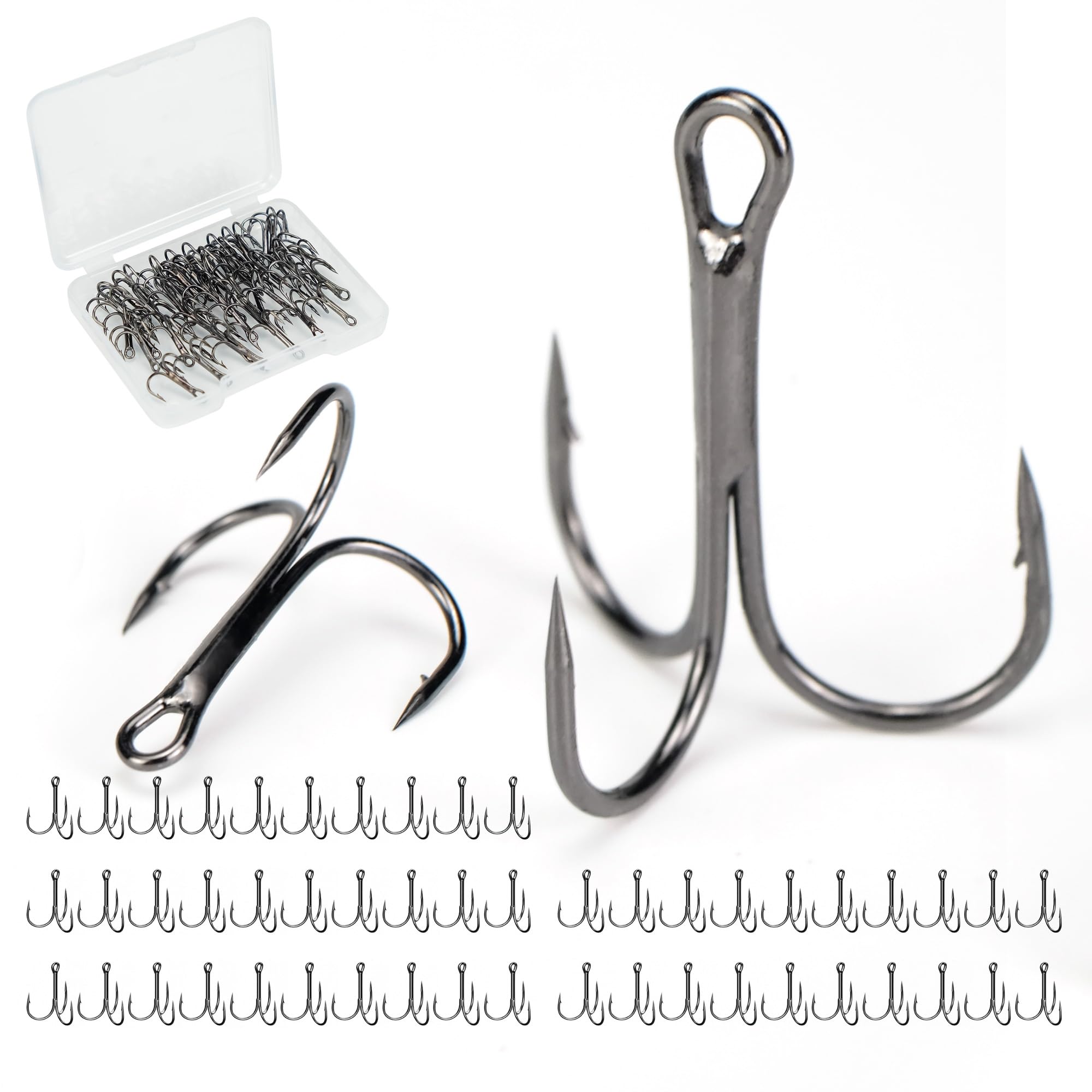 Piscorush treble hooks high carbon steel closeup with ultra-sharp points for strong hooksets.