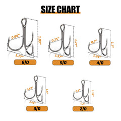 Piscorush treble hooks round bend design for strong holding power.