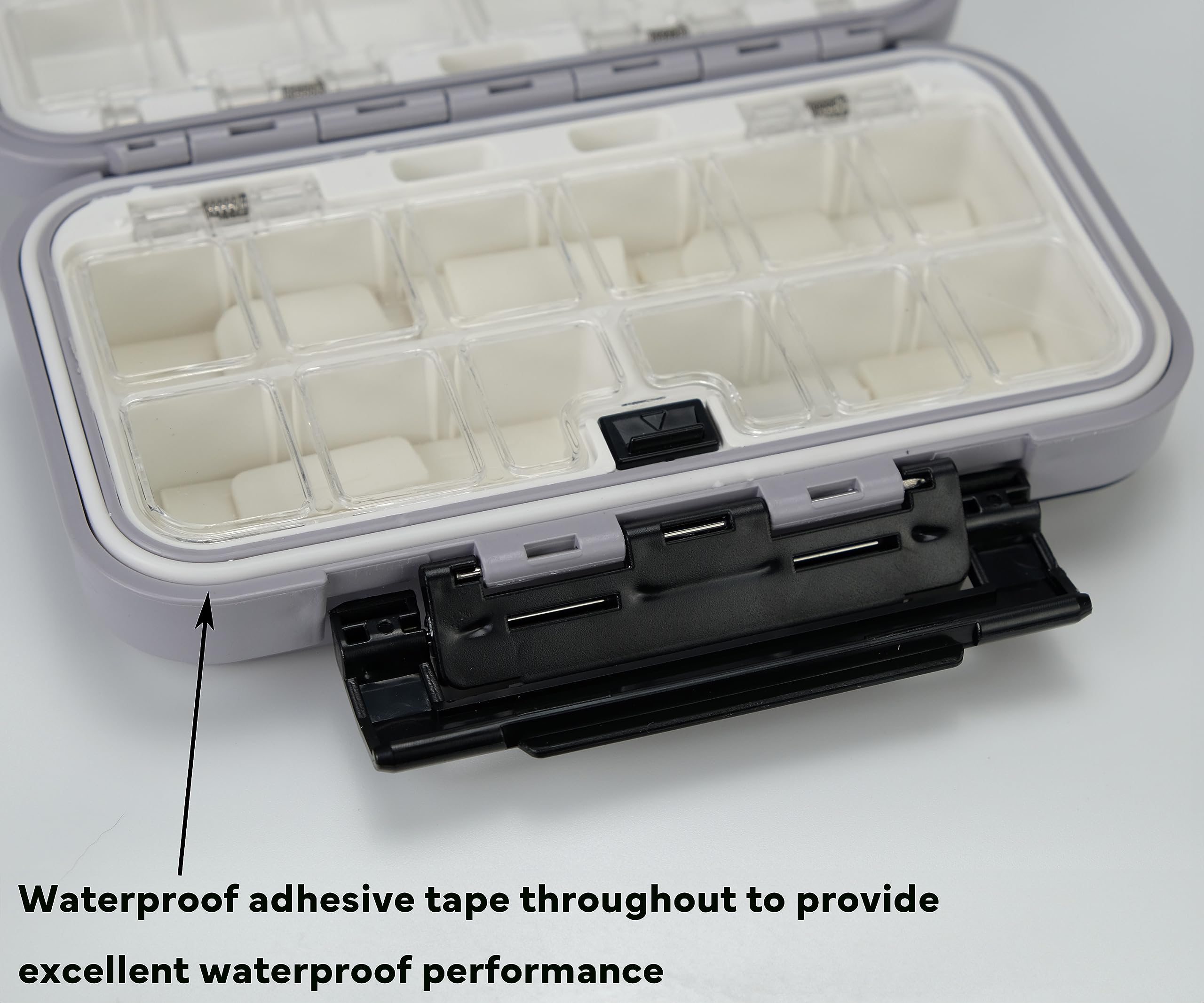 Transparent inner lid view of Piscorush tackle box