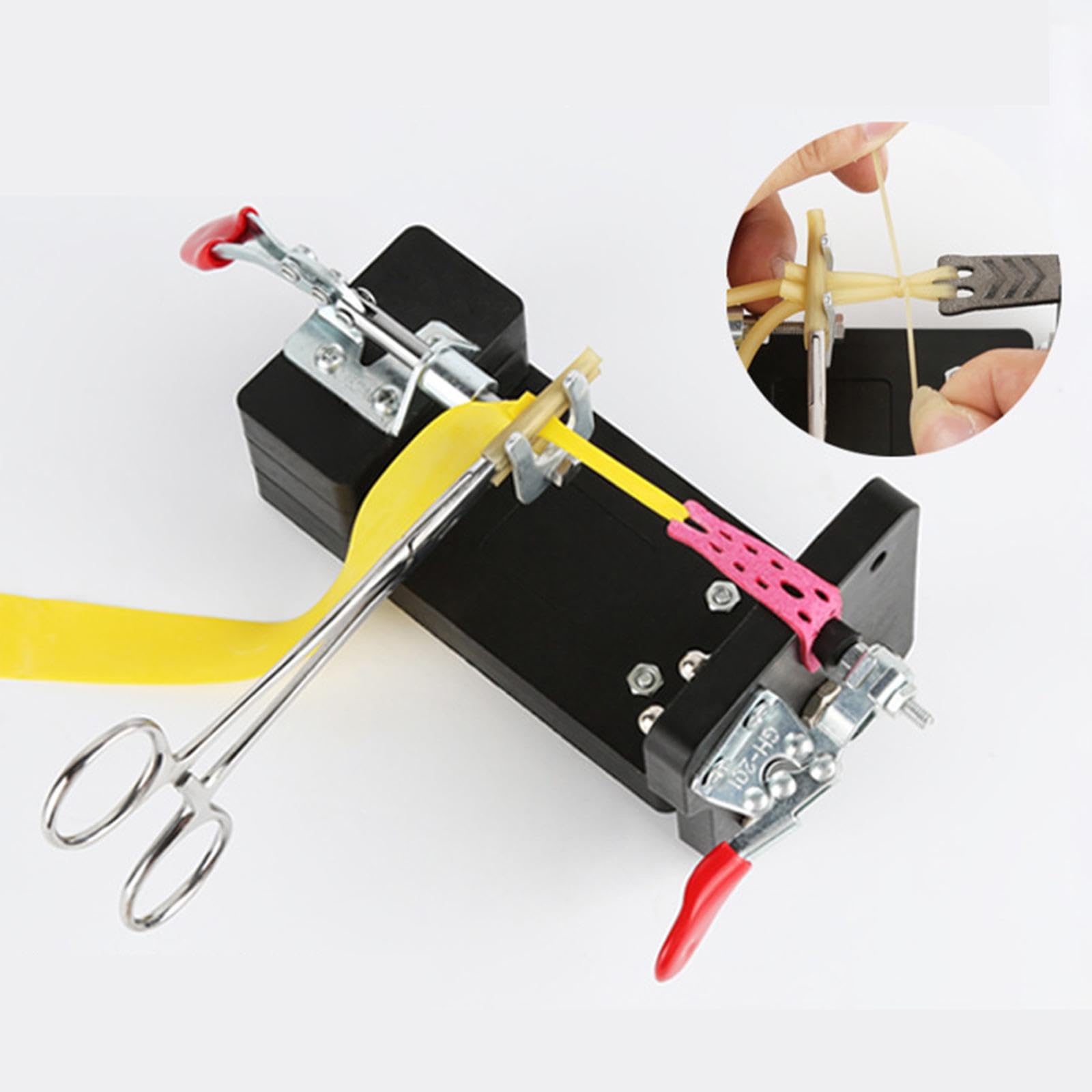Pistro rubber band tying tool ideal for quick, secure slingshot maintenance.
