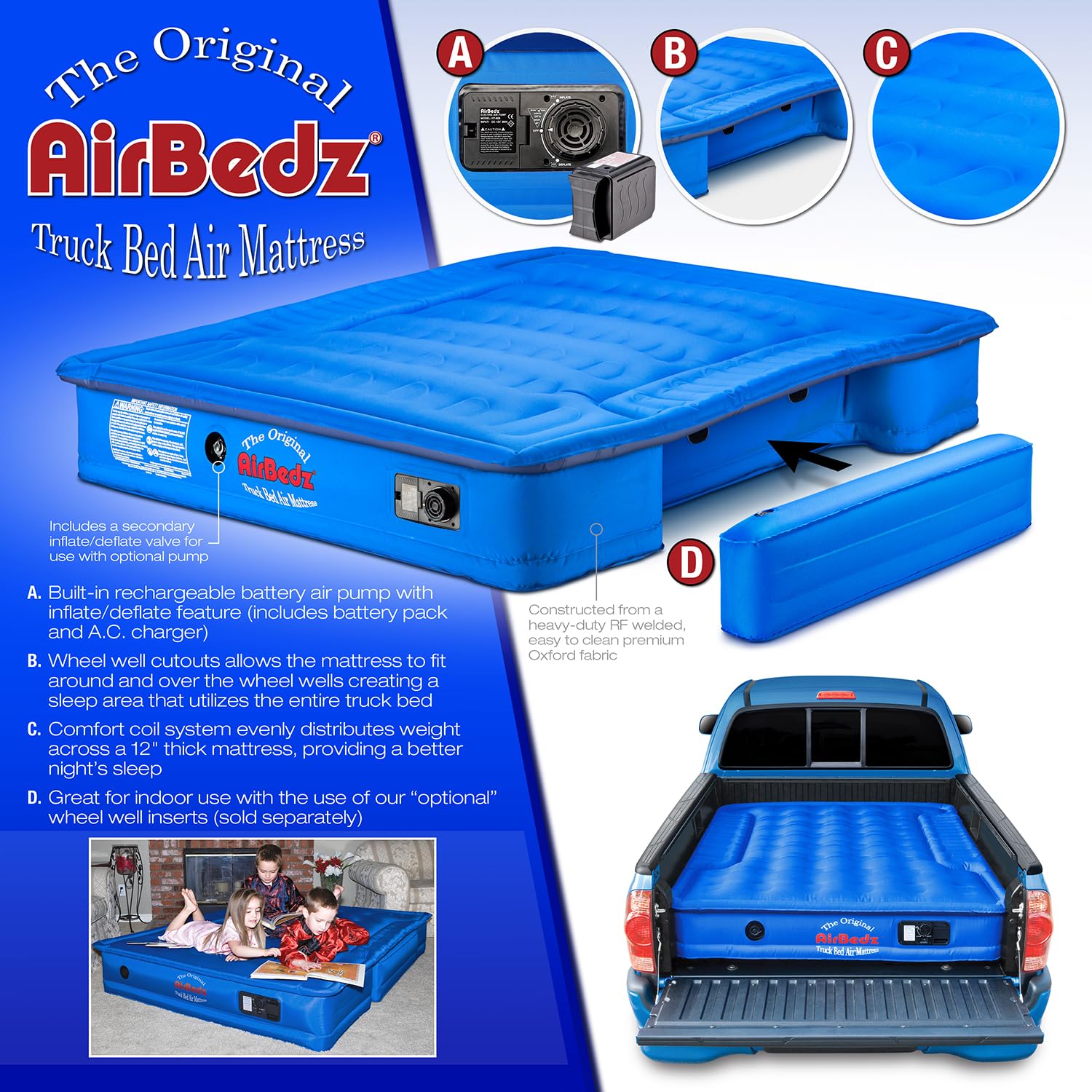 Pittman Outdoors AirBedz built-in-pump cord image shows 16ft cord for easy inflation