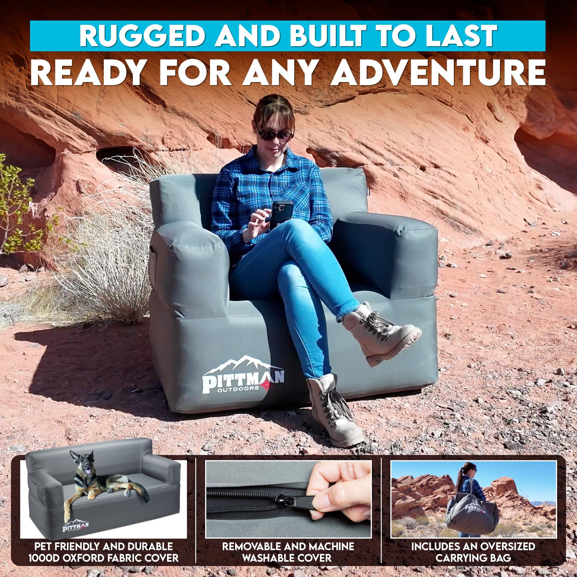 Pittman Outdoors 1000D reinforced fabric resists tears and maintains shape outdoors.
