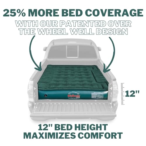 Wheel-well cutout design of AirBedz Lite enabling full-length sleep