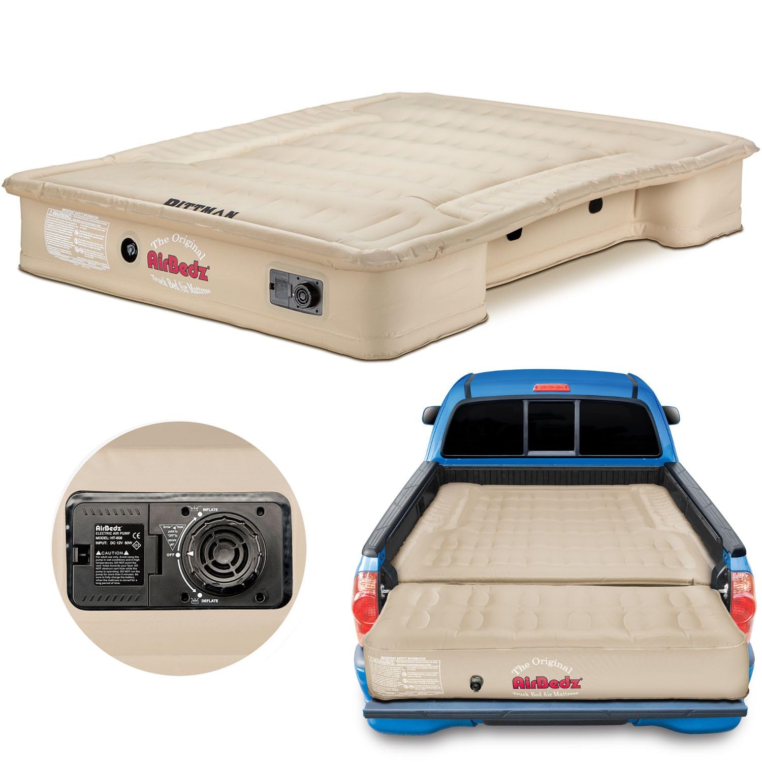 Pittman Outdoors AirBedz truck bed mattress inflated to 68 by 63 inches for roomy outdoor sleep