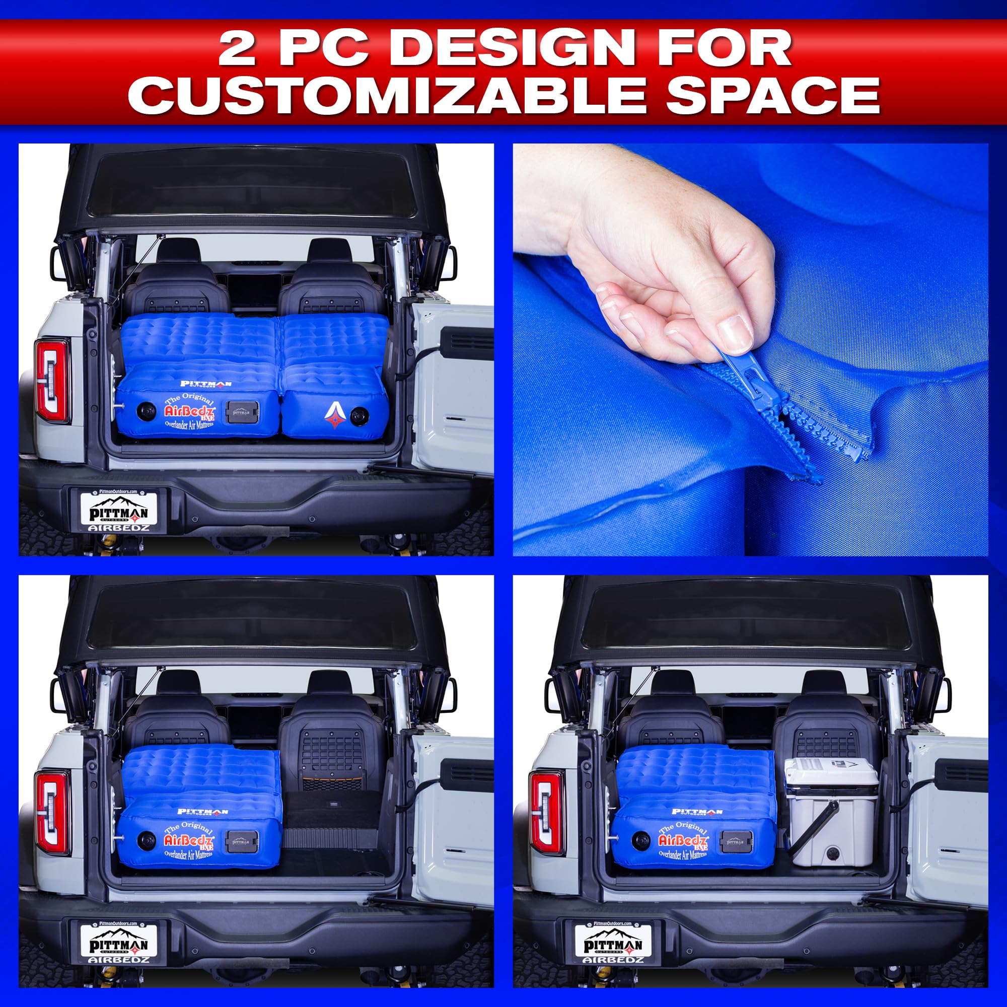 Pittman Outdoors Bronco mattress built-in pump enables quick, easy setup.