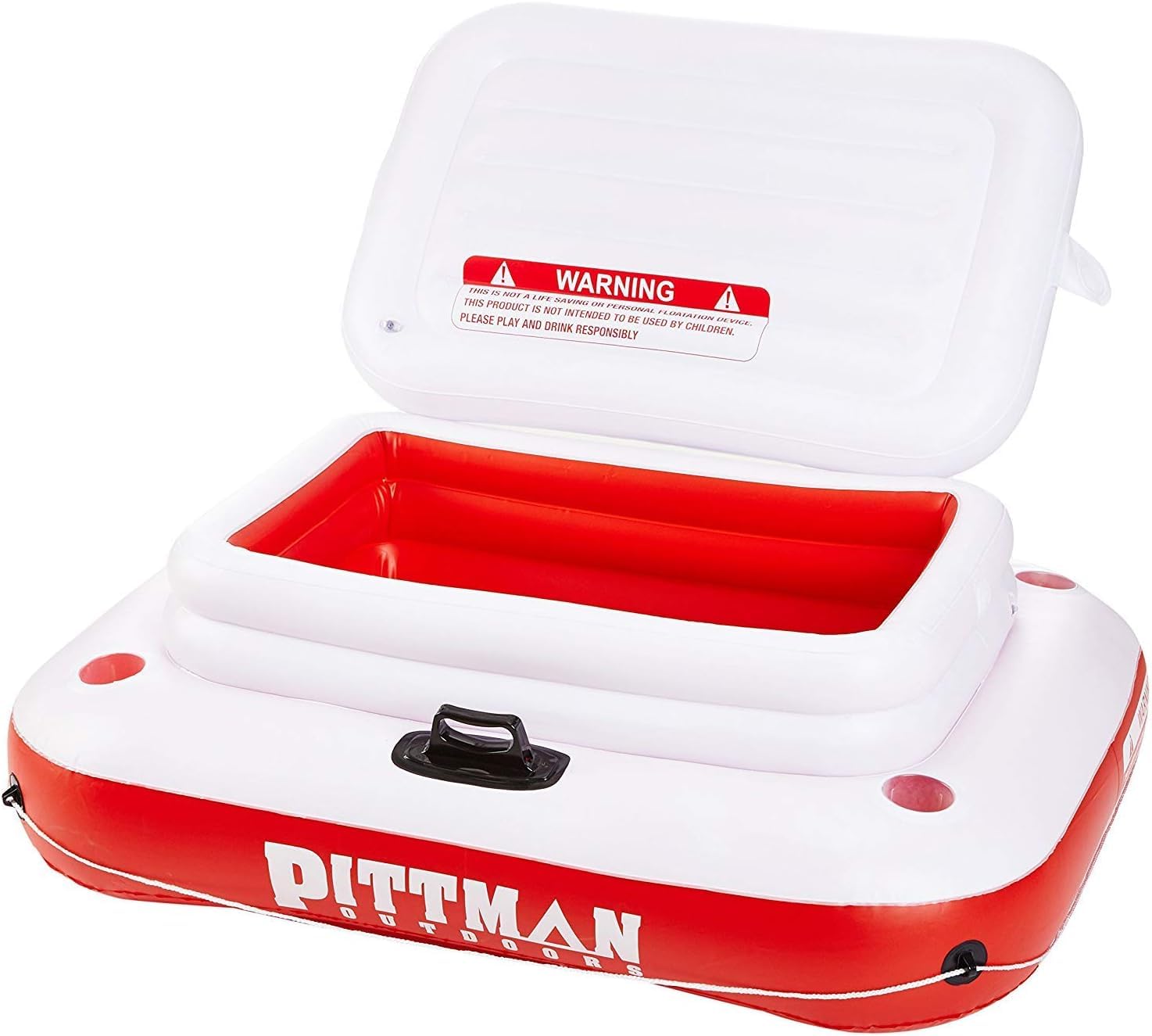 Pittman Outdoors floating ice chest showing 72-can capacity for river trips.